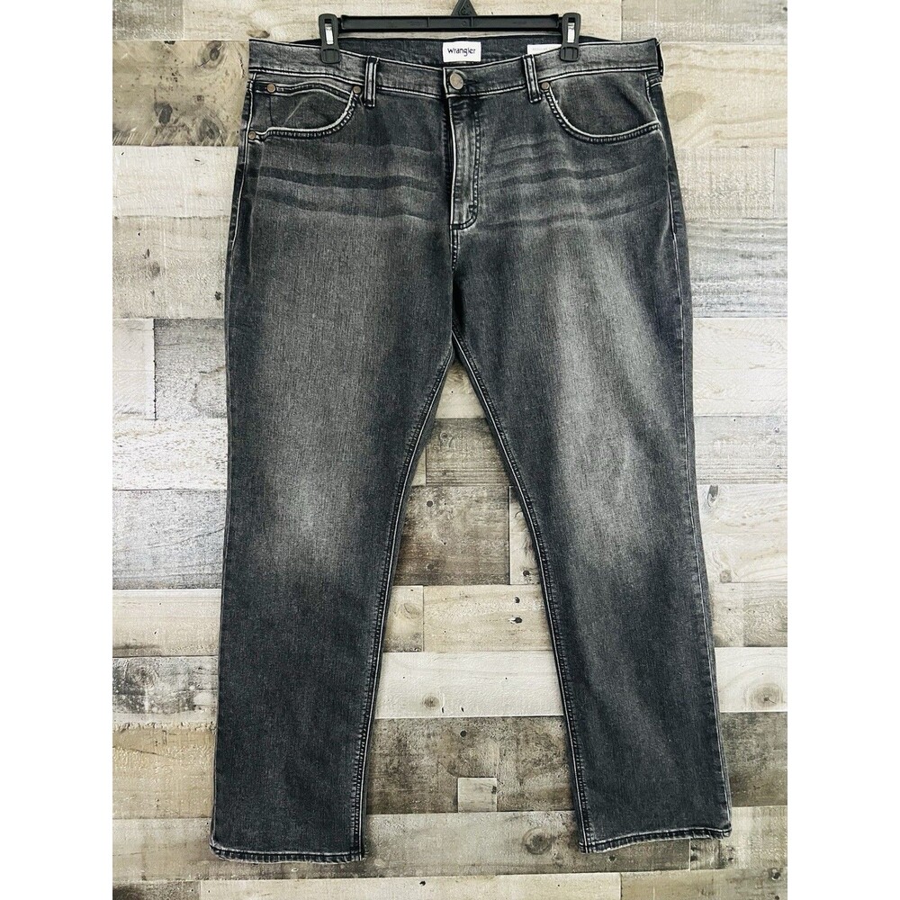 Wrangler Black Gray Marshall Regular Straight Leg Faded Jeans Men 40x32 Whiskers